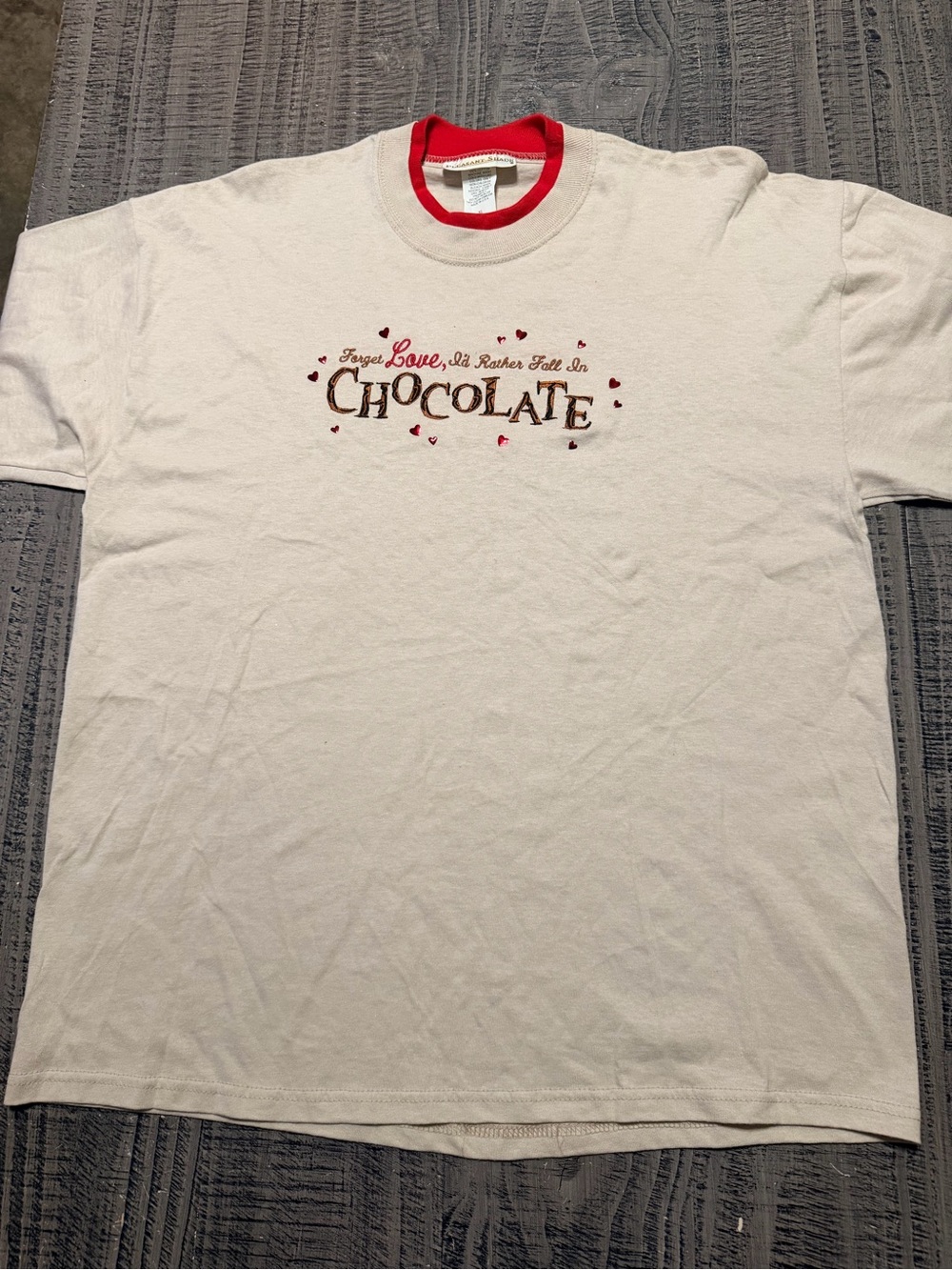 Cream Short-Sleeve Graphic Tee with Red Ringer Collar